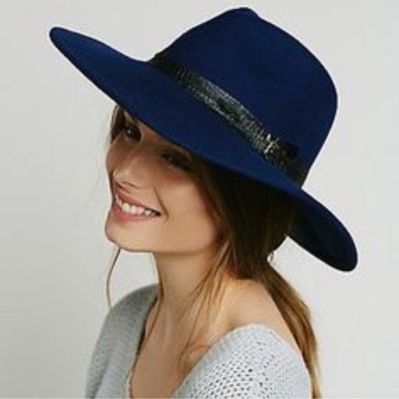 Free People Matador Hat Womens One Size Blue Wool Wide Brim Boho Indie Western main image 5